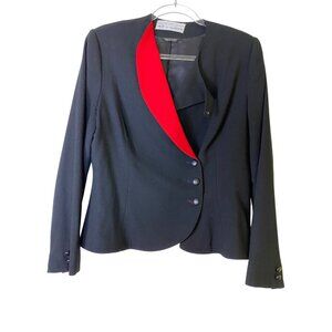 BERT NEWMAN SUITIME Vintage Black Wool Blazer Red Accent Lapel Size 14 Eighties